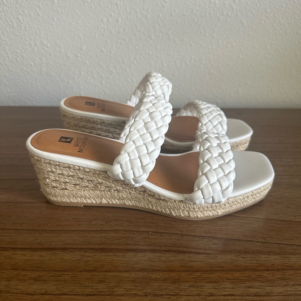 NWOT - White Mountain White Espadrille Braided Leather Sandals